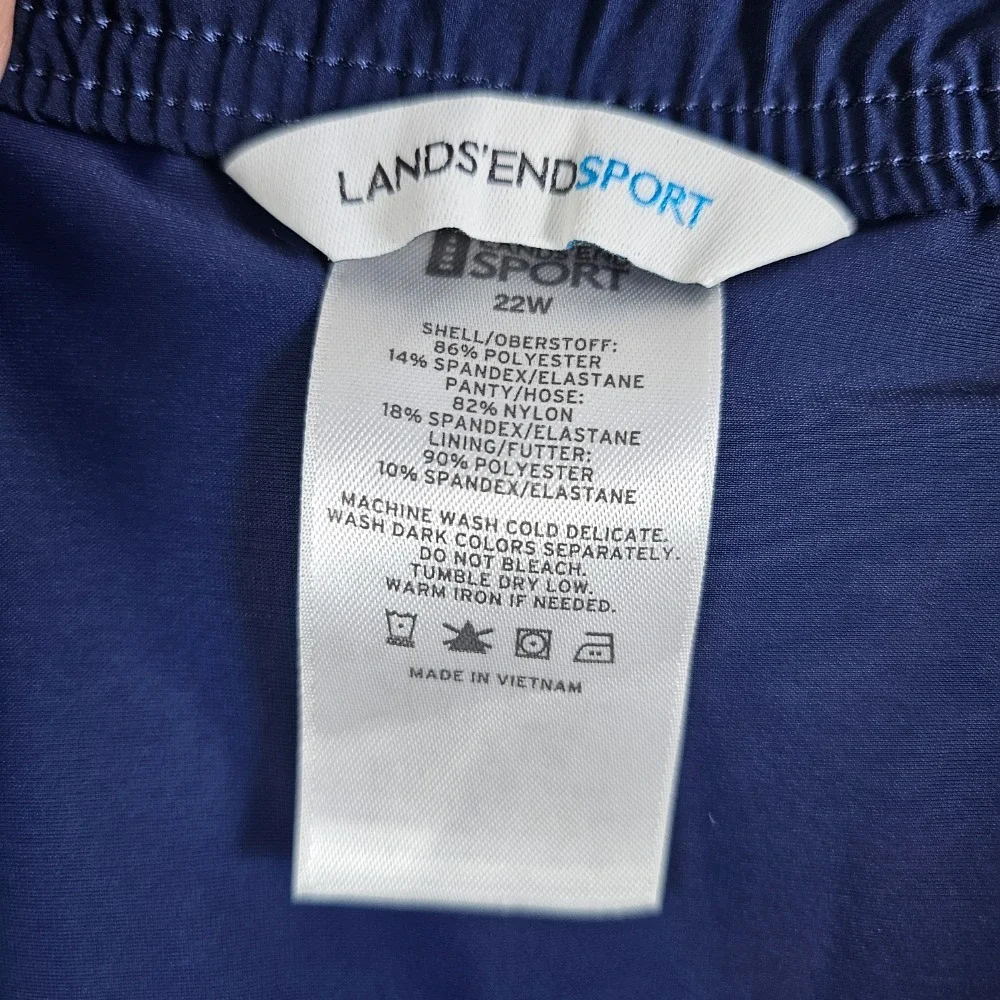 Lands' End Sport Athletic Shorts Women's 22W Lined Drawstring Blue Elastic Waist